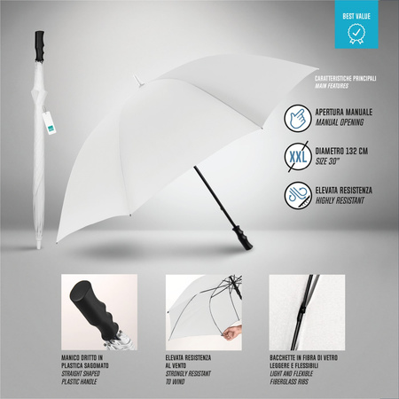 Perletti parasol długi XXL 132 cm biały wiatroodporny manualny
